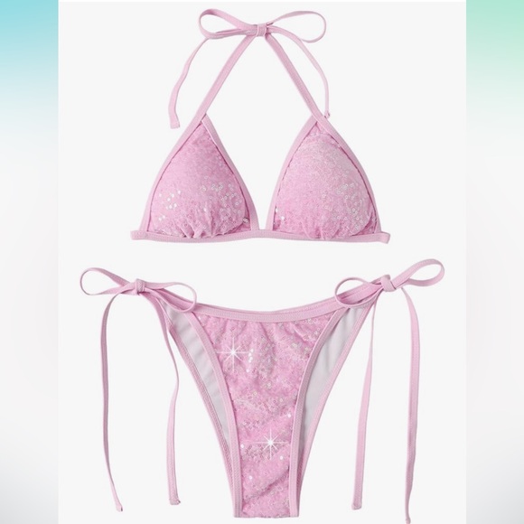 NWT Pink Sequin Bikini Set Amazon Sweatyrocks size XL - Picture 1 of 4